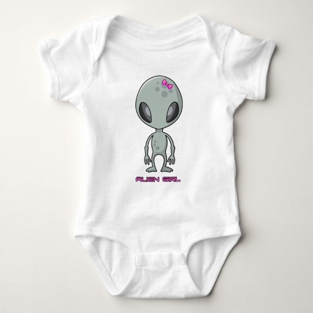 Alien Girl Grey and Pink Baby Bodysuit (Front)