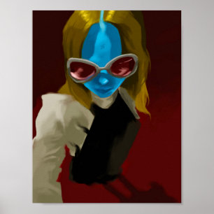 Alien Girl Named "Blue" Sees Red Through Glasses Poster