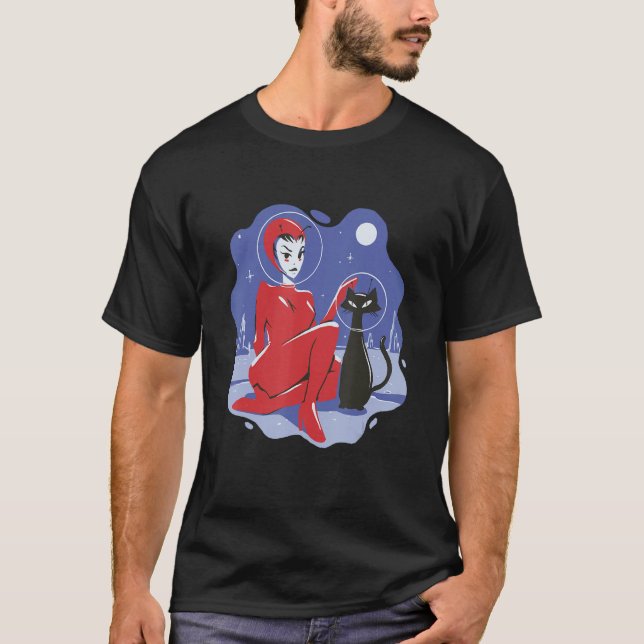 alien girl with a suit and space cat with a helmet T-Shirt (Front)