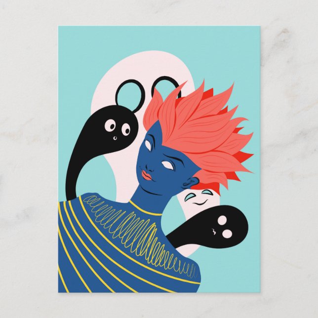 Alien Girl With Spooky Ghosts Imaginary Friends Postcard (Front)