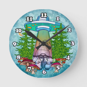 Alien Gnome Abduction  Round Clock