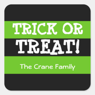 Alien green black stripes trick or treat Halloween Square Sticker