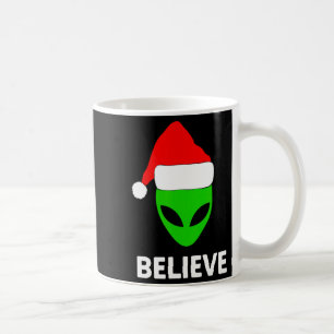Alien Green Face Christmas Santa Hat Believe  Coffee Mug