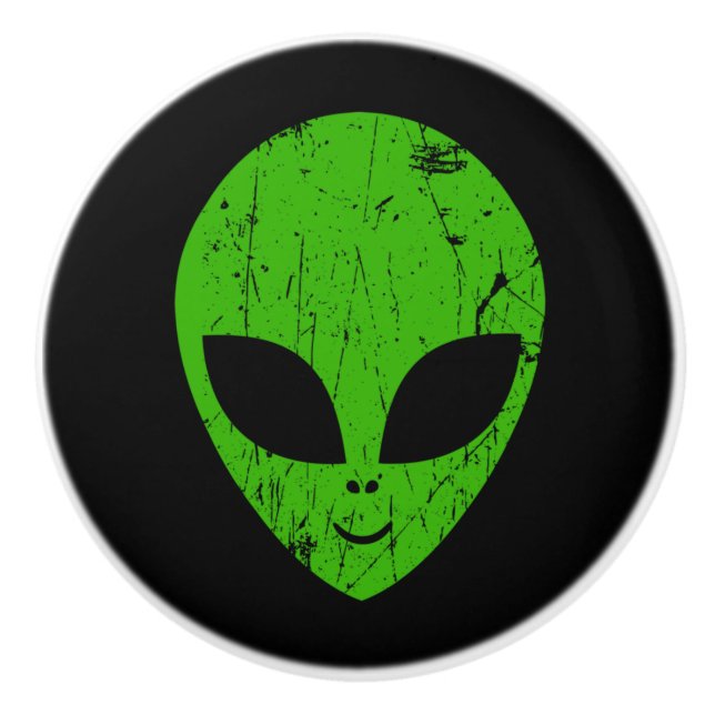 alien green head ufo science fiction extraterrestr ceramic knob (Front)