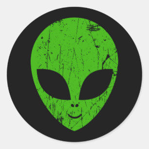 alien green head ufo science fiction extraterrestr classic round sticker