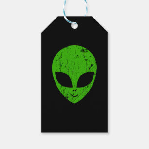 alien green head ufo science fiction extraterrestr gift tags