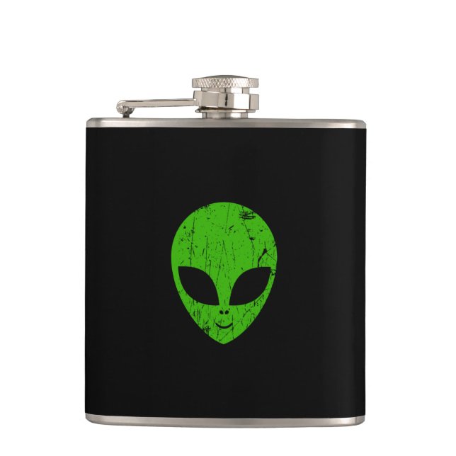 alien green head ufo science fiction extraterrestr hip flask (Front)