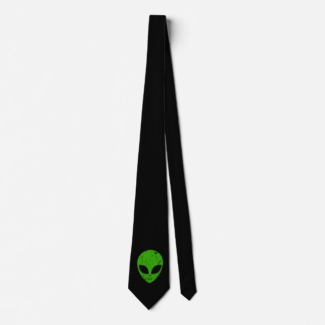 alien green head ufo science fiction extraterrestr tie (Front)