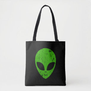 alien green head ufo science fiction extraterrestr tote bag