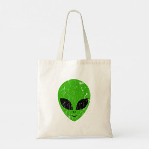 alien green head ufo science fiction extraterrestr tote bag