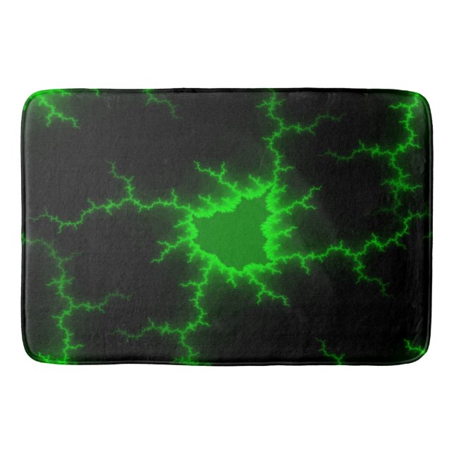 Alien Green Lightning Strikes in Pitch Black Bath Mat (Front)