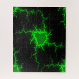 Alien Green Lightning Strikes in Pitch Black Jigsaw Puzzle