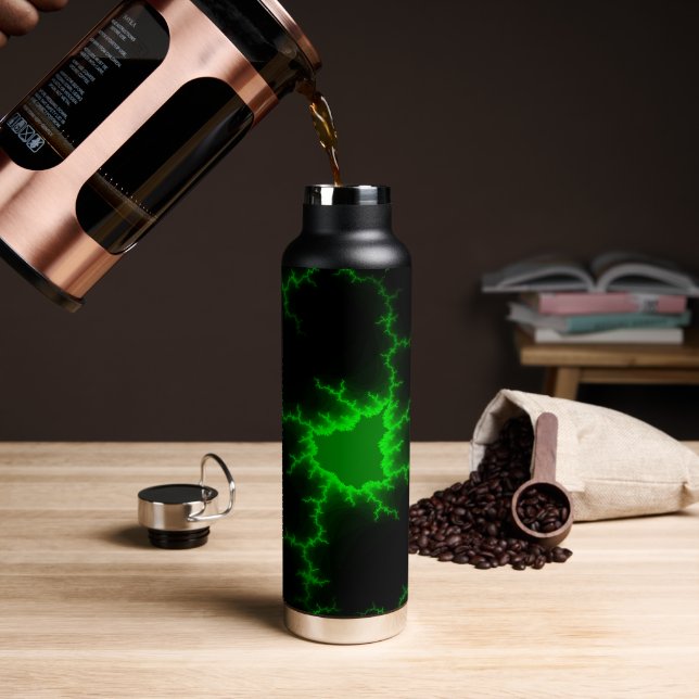 Alien Green Lightning Strikes in Pitch Black Water Bottle (Coffee)
