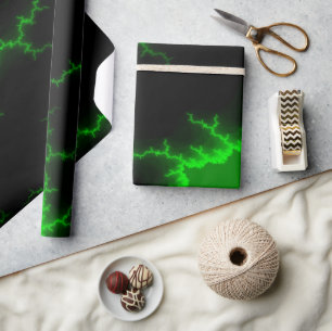 Alien Green Lightning Strikes in Pitch Black Wrapping Paper