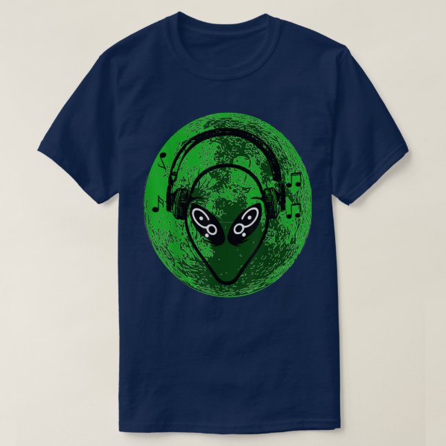 Alien Green Moon Music  T-Shirt (Design Front)