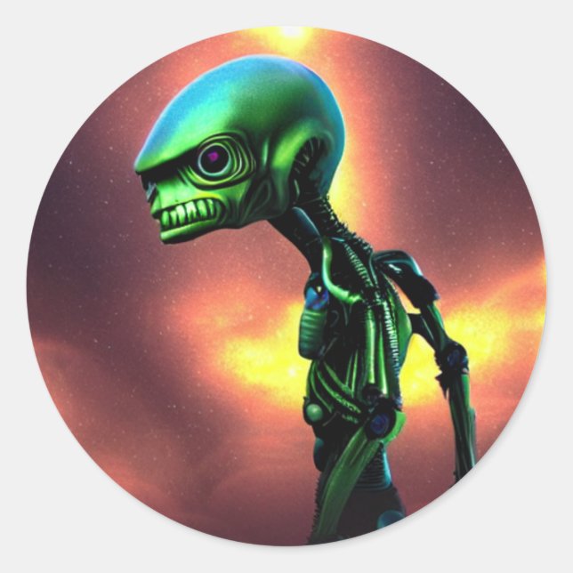 Alien Green scary  Classic Round Sticker (Front)