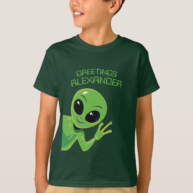 Alien Greetings Cute Outer Space Cartoon T-Shirt (Front)