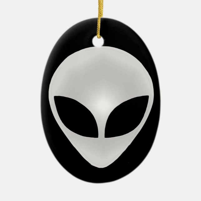 Alien Grey Head Ceramic Tree Decoration (Front)