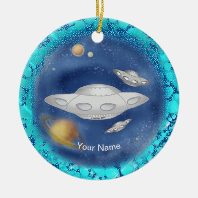 Alien Grey Spaceship Ornament (Front)