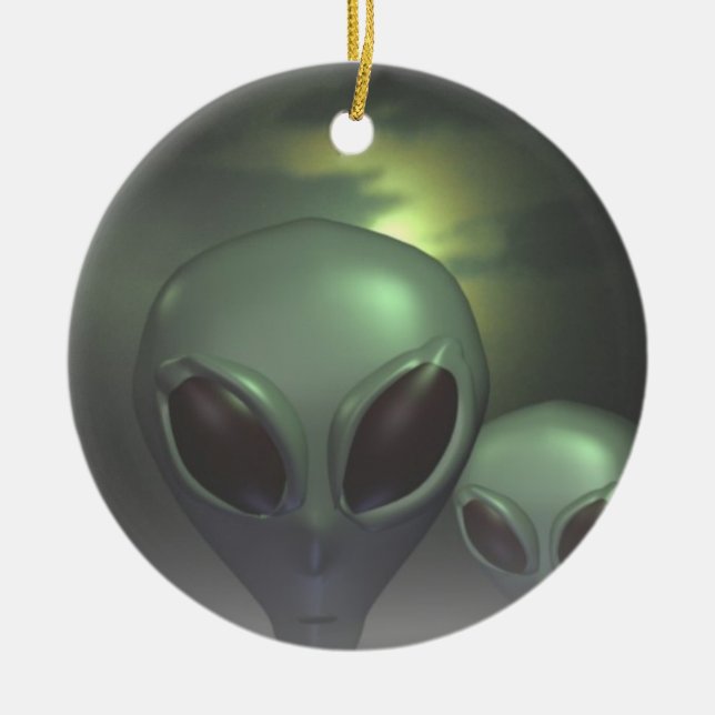 Alien greys ceramic tree decoration (Front)