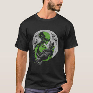 Alien Halloween funny alien holding cat Kitty men T-Shirt