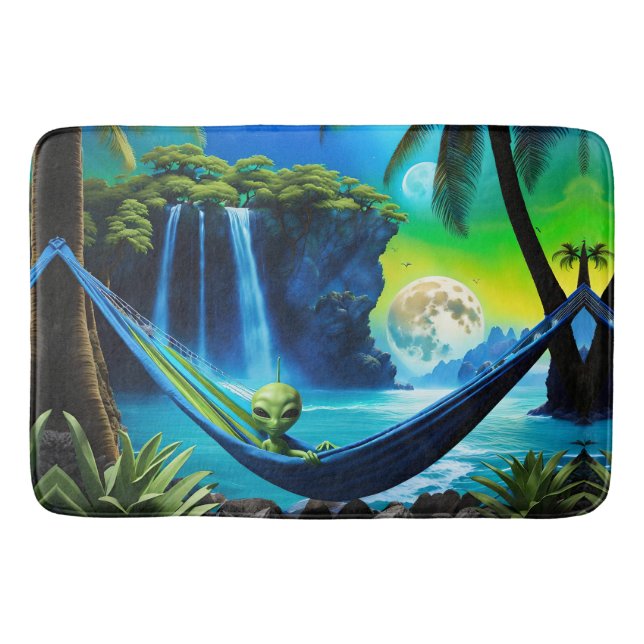 Alien Hammock on Beach Vacation  Bath Mat (Front)