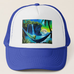 Alien Hammock on Beach Vacation Trucker Hat