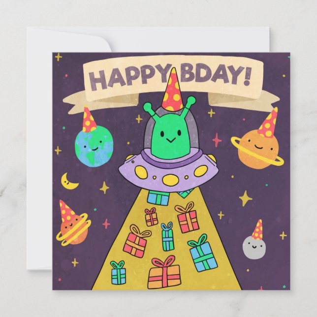 Alien Happy Birthday Holiday Card (Front)