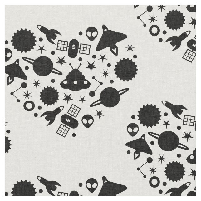 alien happy valentines day heart black fabric (Close Up)