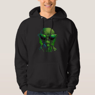 Alien Head Alien Face Hipster Sunglasses UFO Hoodie
