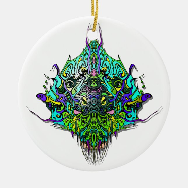 Alien Head - Aqua Ceramic Tree Decoration (Front)