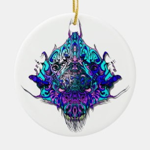 Alien Head - blue and purple Ceramic Tree Decoration