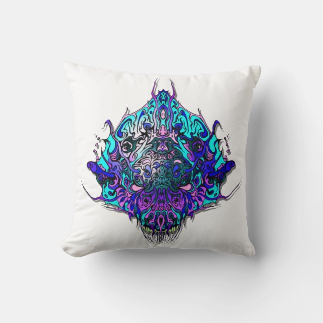 Alien Head - blue and purple Cushion (Front)