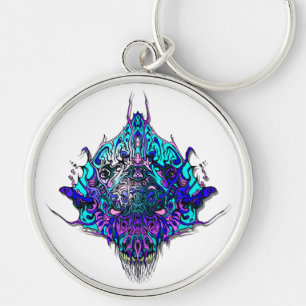 Alien Head - blue and purple Key Ring
