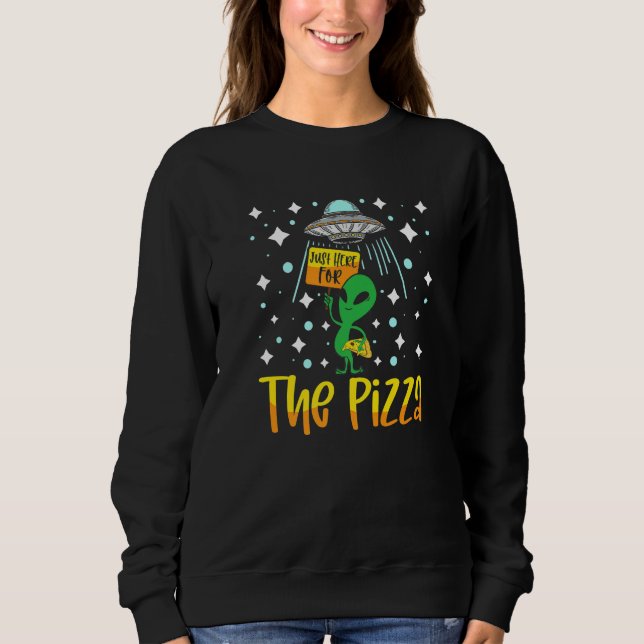 Alien Head Eating Pizza UFO Extraterrestrial Ficti Sweatshirt (Front)