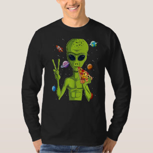 Alien Head Eating Pizza Ufo Extraterrestrial Men T-Shirt