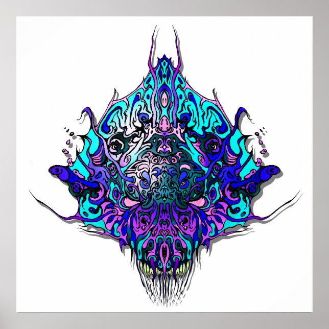 Alien Head Evil Species # 44 - blue and purple Poster (Front)