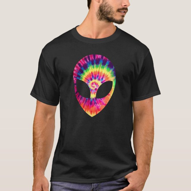 Alien Head Face Space UFO Tie Dye Rave EDM Music  T-Shirt (Front)