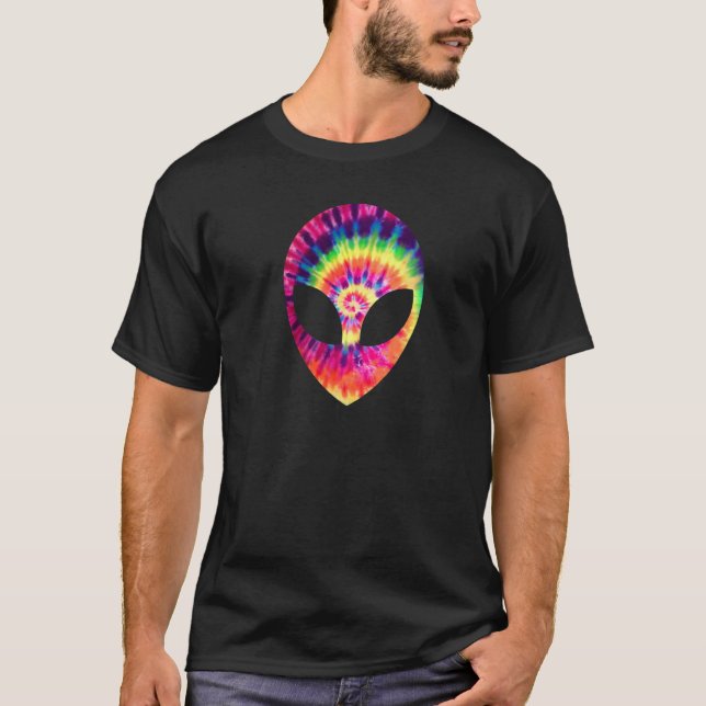 Alien Head Face Space UFO Tie Dye Rave EDM Music T-Shirt (Front)