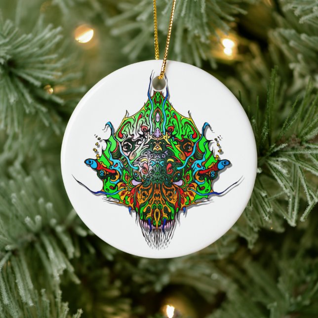 Alien Head - green Ceramic Tree Decoration (Tree)
