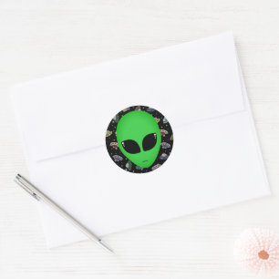 Alien Head Outer Space Flying UFO Classic Round Sticker