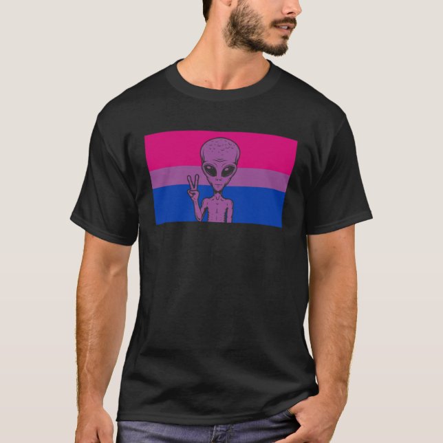 Alien Head UFO Peace Sign Gaylien Bisexual Pride F T-Shirt (Front)