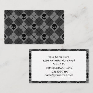 Alien Heads Black & Grey Celestial Argyle Pattern Business Card