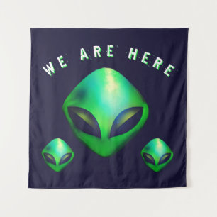 Alien Heads "We Are Here" Birthday Party Tapestry
