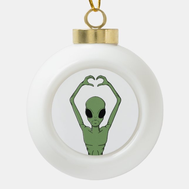 Alien Heart Pose Ceramic Ball Christmas Ornament (Front)
