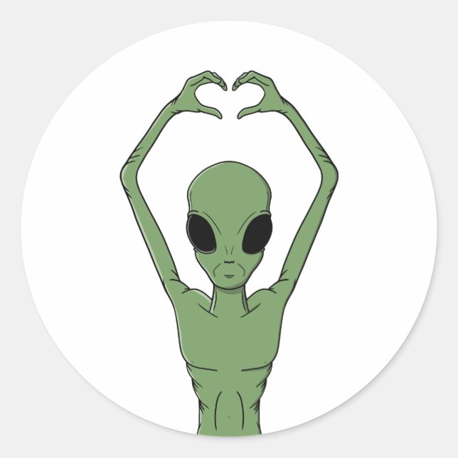 Alien Heart Pose Classic Round Sticker (Front)
