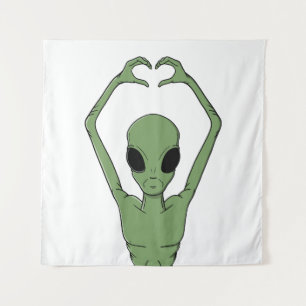 Alien Heart Pose Tapestry
