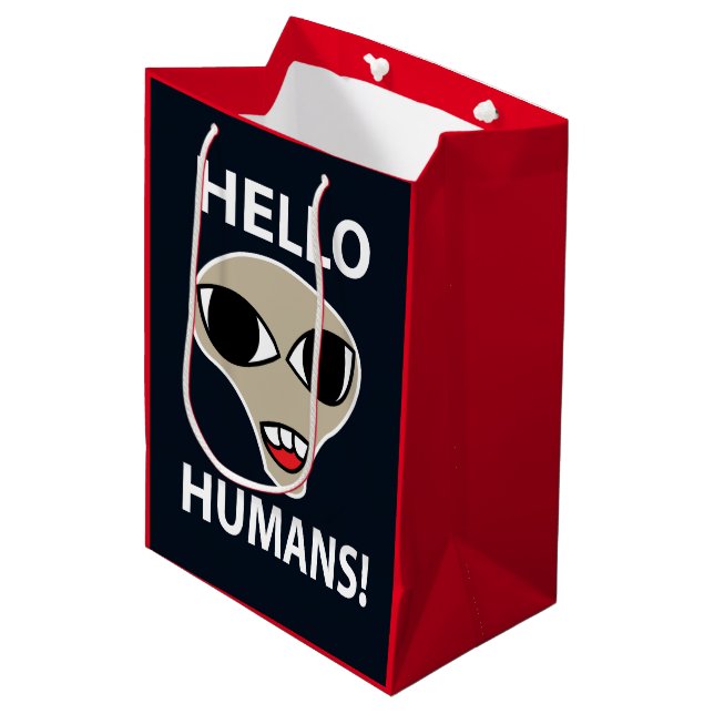 Alien Hello Humans Funny Alien Medium Gift Bag (Front Angled)