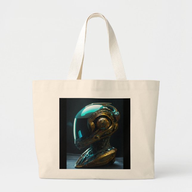 Alien Helmet with Iridescent Reflection Large Tote Bag (Front)
