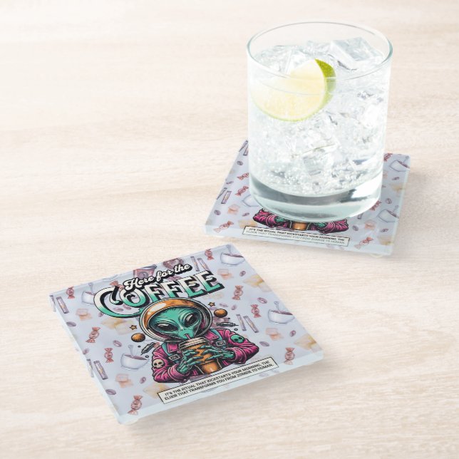 Alien Here for the Coffee Glass Coaster (Angled)